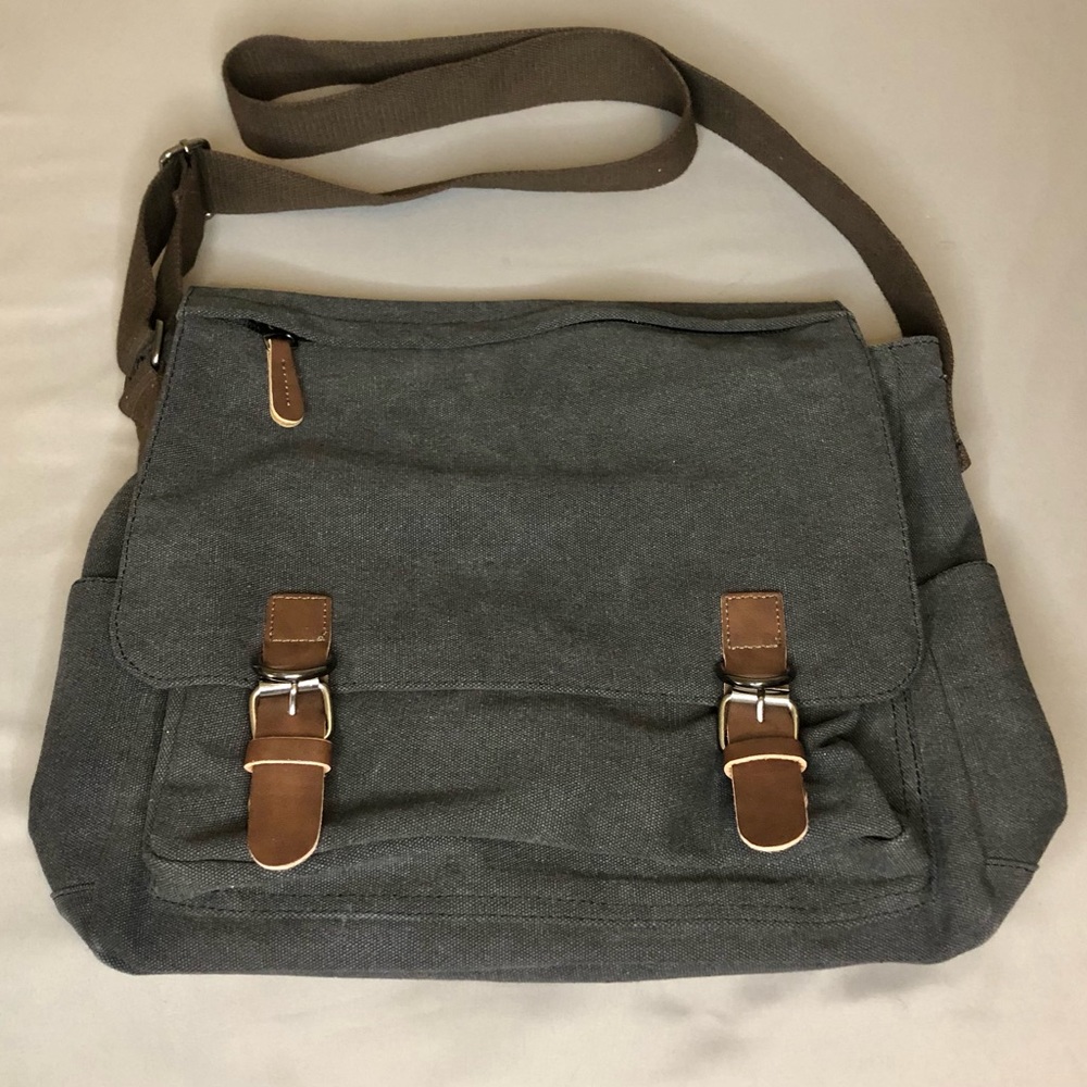 Kenox Vintage Laptop Messenger Canvas Bag Charcoal Gray
